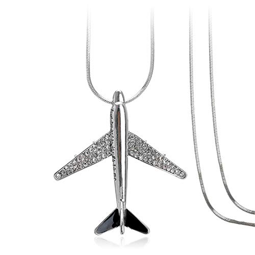 Preisvergleich Produktbild Belle Maison Flugzeugmodellierung Diamantanhänger Lange Halskette Bekleidungszubehör Retro Unisex Silver