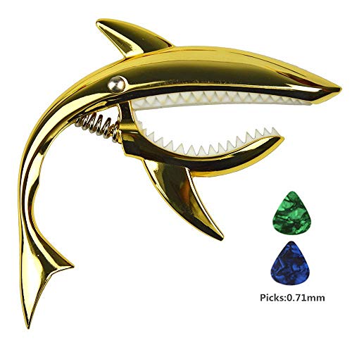 Imelod Guitarra de aleación de zinc Cejilla Shark Cejilla para guitarra acústica y eléctrica con buena sensación de la mano, sin traste y duradero(Dorado)