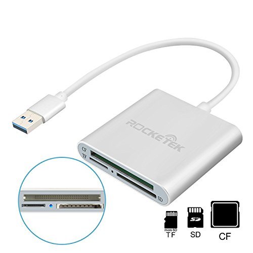 Aluminium-Kartenleser, Rocketek USB3.0 Alles in 1 Speicherkartenleser / Writer mit 3 Steckplätzen für CF-Karte, SD, Micro SD und mehr Speicherkarten