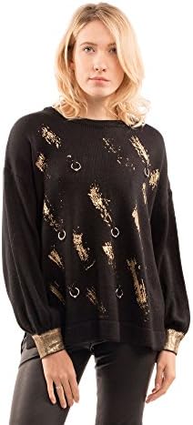 Lady gold printed and ring embellished knitted jumper with ballon sleeves