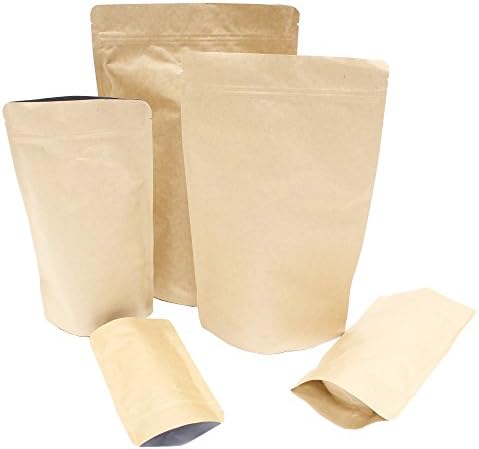 100 x Kraft Paper Aluminium Pouch with Zip Lock/Grip Seal | Coffee Pouch - Four Sizes Available (130 x 225mm - 150g)