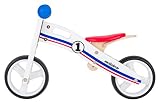 BIKESTAR® Frühstarter Kinderlaufrad für freche Zwerge ab ca. 18 Monaten ★ 7er Natur Holz Edition ★ Weiß Blau Rotes Rally Design - 3