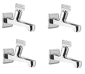 Oleanna Omyln_set4 Melody Brass Long Body Bib Cock Foam Flow With Wall Flange (Silver, Chrome Finish, Pack of 4)