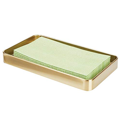mDesign Organizador de baño - Bandeja de metal moderna - Bandeja decorativa para toallitas cosméticas, toallas de invitados, etc. - color latón