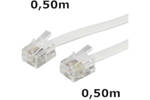 VIIAN DITM® Cordon Téléphone/ADSL - RJ11 mâle/mâle - Blanc - 0,50 m - Haute qualité et Vitesse supérieure - Broches de Contact Plaqué Or - Relie Modem ou routeur à la Prise téléphonique