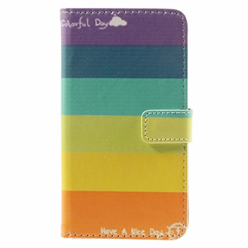 MUTOUREN Sony Xperia Z3 Compact/ Z3 Mini Drucken 2 in 1 Brieftasche Bumper Slim-Schutzhülle Tasche mit Karten- / Geldscheinfach PU Leder Handyhülle Schutzhülle Magnetverschluss Kunstleder Flip Case Tasche Hülle Schutz Etui Schale + Eingabestift – Streifen Bunt - 3