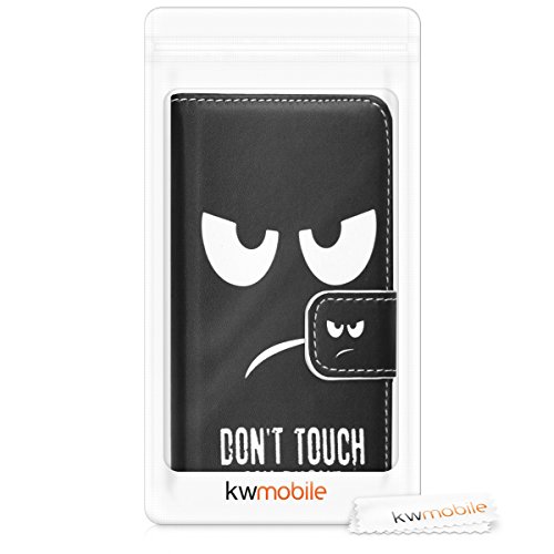kwmobile HÃ¼lle fÃ¼r Apple iPhone 6/6S - Wallet Case Handy SchutzhÃ¼lle Kunstleder - Handycover KlapphÃ¼lle mit Kartenfach und StÃ¤nder Don't touch my Phone Design WeiÃŸ Schwarz