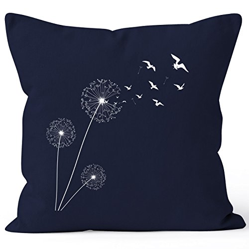 Kissenbezug Kissen-Hülle Pusteblume Birds Dandelion Vögel 40x40 Deko-Kissen Baumwolle Autiga® navy 40cm x 40cm