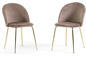 SIEDITI FUORI E DENTRO Set di 2 sedie poltroncine Sara imbottite in velluto per cucina o sala da pranzo con gambe in metallo (Velluto Tortora, Gambe Oro)