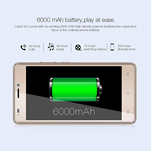 Cubot H3 4G Smartphone LTE Ohne Vertrag mit 6000mAh Super Akku,OTG Funktion,Fingerabdruck-Scanner,Dual RÃ¼ckkamera Dual SIM,Android 7.0,3GB RAM+32GM ROM,ACC Lautsprecher,Bluetooth 4.0/GPS/WiFi (Gold)