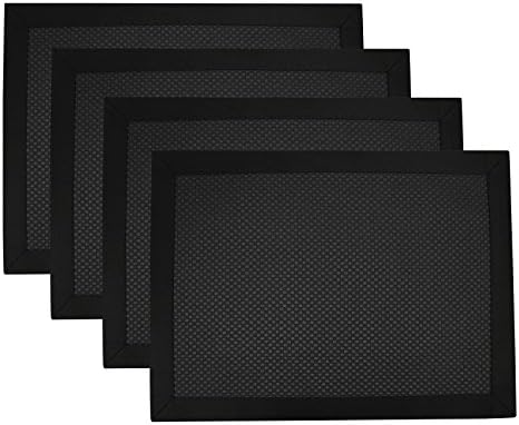Creative Dining Group Heavy Weight Fabric Italian Waffle Weave Placemats with Satin Border (Set of 4), Black