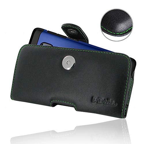 PDair Galaxy Note 9 Phone Pouch Case (Fit Phone with a Large Hybrid Armor Case on) Leather Holster with Belt Clip, Handmade Horizontal Pouch (Green Stitch)