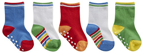 TICK TOCK Baby Boys Socks 5 Pairs Cotton Rich Heel and Toe Warm Stripes Grippers