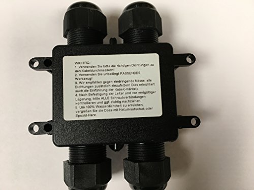 NEUHEIT : JUMBO-Verbindungsbox 4-fach mit 4x M20 Kabeleinführung (extra gross), inkl. Verbindungsklemmen, IP68, Kabelmuffe wasserdicht, Verbindungsbox 220V – 240V Erdkabel mit 3, 4 oder 5 Adern (0,75 – 4,0 mm2 Querschnitt) für den professionellen Einsatz - 2