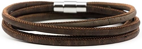 Cork Wrap Bracelet - Vegan bracelets for women - Made of Cork &amp; magnetic Stainless Steel clasp - Hippie Chic jewellery for Men and Women - By SIMARU (Brown (Size S))