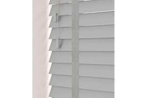 Funky Gadgets Faux Wood Blinds Wooden Grain window Venetian Blind 50mm Horizontal Smooth Slats with Tape White Silver/Grey TRIMMABLE Child Safe (Grey, W114cmxL150cm)