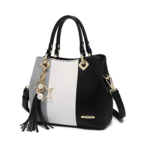 Preisvergleich Produktbild Damen umhängetasche umhängetasche rindsleder farblich passende einfache quaste tasche mode lässig einkaufstasche (Color : Black)