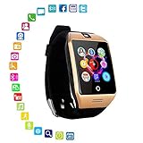 FOONEE Smart Watch mit Kamera, Q18 Bluetooth Smartwatch Wasserdicht Sport Smart Fitness Tracker Armbanduhr mit SIM-Kartenslot Kamera Schrittzähler für Android Smartphones Goldfarben/Schwarz