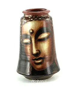 eKolhapuri Handmade Pots with Handpainted Bhudha Face Brown Teracotta Home Decor/Flower Pot/Table Decor/Show Piece Gift Items