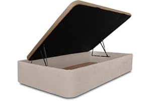 VENTADECOLCHONES.COM Ventadecolchones - Canapé Abatible Apertura Lateral Serena Gran Capacidad Tapizado en Tela Antimanchas Crudo Medidas 90 x 190 cm con Tapa en Tejido 3D