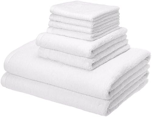 AmazonBasics Quick-Dry Towels - 100% Cotton - 400 GSM - Pack of 8, White