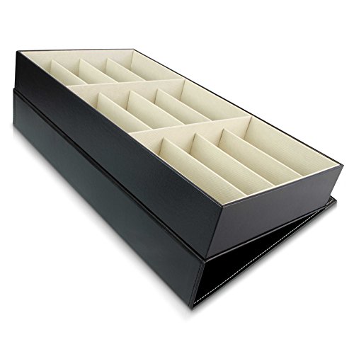 VENKON – Brillenbox für Aufbewahrung & Präsentation von 12 Brillen Organizer – Kunstleder Schwarz – 48 x 25 x 7 cm - 8