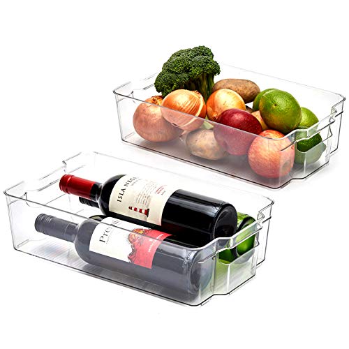 EZOWare Panier de Rangement en Plastique, Grand Bacs de Rangement, pour Frigo, Réfrigérateur, Congélateur, Cuisine, étagères, Salle de Bain- Pack de 2