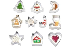 Keepaty Lot de 10 petits emporte-pièces de Noël - Mini emporte-pièces de Noël en forme d'étoile, de sapin, d'ange, de clochette, de cœur et plus de formes en acier inoxydable