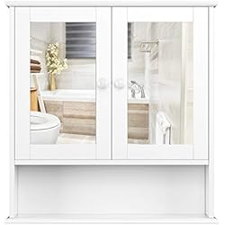Homfa Campagne Placard Meuble Armoire Suspendue Blanc Dressoir avec Portes Miroir (Type-2)