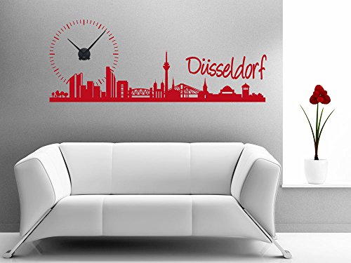 Graz Design 800236_BK_070 Wandtattoo Uhr mit Uhrwerk Wanduhr modern Skyline Dsseldorf mit typischen Bauwerken Deko fr Wohnzimmer (Uhr Schwarz/Aufkleber Schwarz) - 2