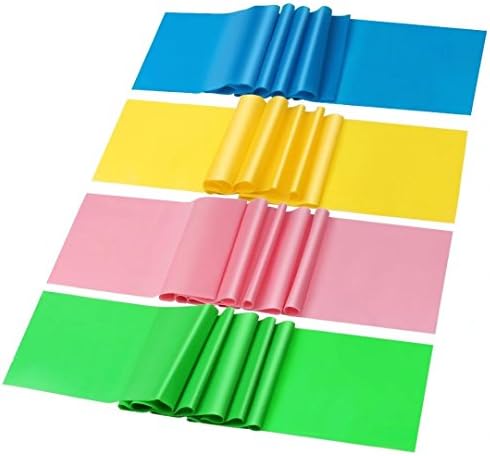 Obeauty Set of 4 Long Fitness Bands Professional Grade Flat Stretch Bands Are Essential For Every Home Gym(pink/blue/green/yellow)