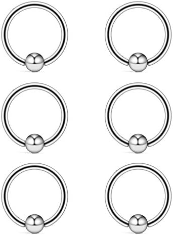 VF VFUN 6 Pcs 8 Pcs 18G Captive Bead Nose Ring, Surgical Steel Helix Tragus Conch Hoop Earrings,Fake Septum Nose Lip Eyebrow Rings 8mm 10mm 12mm (Steel8mm)