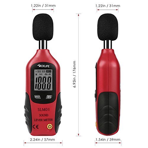 Tacklife SLM01 Klassischer Schallpegelmesser Schallpegelmessgerät Digitales Lärm Messgerät Datenspeicherfunktion Abschaltautomatik 40~ 130 dB Rot - 6