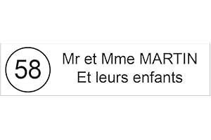 DECOHO - Plaque boite aux lettres NUMERO adhésive (100x25mm) blanche lettres noires - 2 lignes - Plaque blanche - Lettres noires - hauteur : 2,5 cm cm