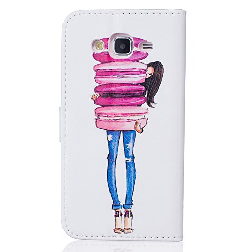Galaxy J5 (2016) Bunte Ledertasche Schutzhülle Brieftasche, Aeeque® Flip Bookstyle Komisch Mädchen Kuchen Muster mit Weich Silikon Innere Standfunktion Kartenfächer Magnetverschluss PU Leder Handytasche Etui Schutztasche für Samsung J5 SM-J500 2016 Modell - 2
