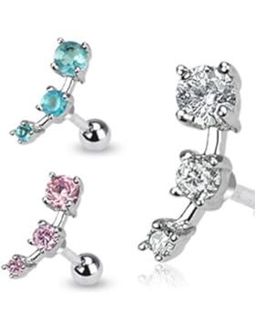 Paula & Fritz® Ihr Tragus Hantel aus Edelstahl Chirurgenstahl 316L mit 3 Zirko...