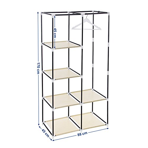 Songmics XL Stoffschrank Faltschrank 7 Montagearten Kleiderschrank mit 2 Kleiderstange 88 x 170 x 45 cm (B x H x T) beige RYG84M - 5