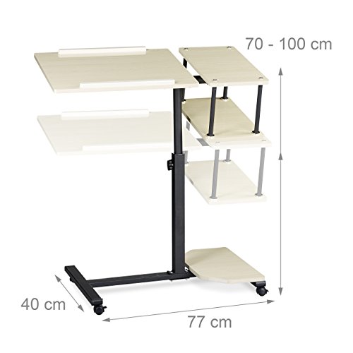 Relaxdays Laptoptisch höhenverstellbar XL HBT: 100 x 77 x 40 cm Großer Notebook Tisch als Sofatisch und Beistelltisch mit 4 bremsbaren Rollen für Tablet mit Mouse Ablage und Antirutsch-Leiste, creme - 3