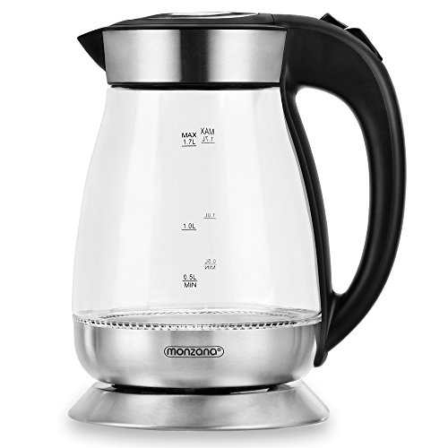 Wasserkocher Glas/Edelstahl mit blauer LED-Beleuchtung max. 2200 Watt inkl. Kalkfilter 360° drehbarer Kontaktsockel - 4