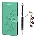 Produktbild Hülle für Moto G7, Geprägter Lotosschmetterling Vorne schnallen Leder Handyhülle Klappbares Brieftasche Schutzhülle Wallet Case Cover mit Integrierten Kartensteckplätzen Minzgrün