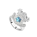 AnazoZ Anillo Plata Compromiso Anillo Flor Anillo Rana Circonita Blanco Océano Azul Anillo de...