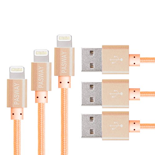 Lightning Kabel Pasway iPhone Ladekabel 3 Pack (1M, 2M, 3M) Nylon Geflochtenes USB Kabel mit Lightning Connector für iPhone 6/6 Plus/6S, iPad Air 2, iPad Pro und mehr Gold - 4
