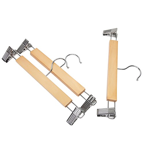LOHAS Home® naturfarbige Holzkleiderbügel für Hosen und Schoss mit zwei Einstellbaren Anti-Rost-Clips, 10er-Pack - 3
