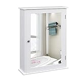 2 Fächer hinter der Spiegeltür für Kleinigkeiten im Bad (Innenmaße oben: 36 x 22.5 x 11 CM CM; Innenmaße unten: 36 x 35 x 11 CM B/H/T) - So stehen die ganzen Fläschchen nicht mehr offen rund ums Waschbecken, und gleichzeitig haben Sie alles, was Sie für die tägliche Hygiene und Kosmetik benötigen, in Griffweite. Die Tür wird durch einen verchromten Metall-Türknopf und Magnethalter komfortabel verschlossen