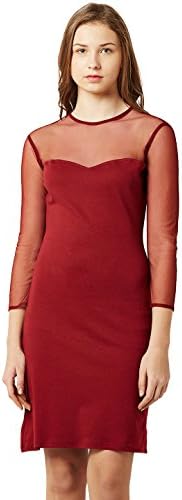Women's Maroon Back Cut-Out Sheer Shift Dress