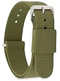 MOMENTO Damen Herren NATO Nylon Uhren-Armband Ersatz-Armband Uhren-Band mit Edelstahl-Schliesse in Silber und Oliv-Grün (Army) Einfarbig 22mm
