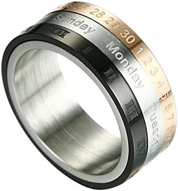 Shawa Male 8MM Titanium Steel Ring Roman Numerals Can be Rotated Tricolor Ring Personality Fashion Simple Wild Ring (8)