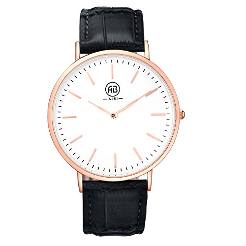 AIBI Herren-Armbanduhr XL Analog Quarz Leder Rose Gold / Schwarz AB02401-1 AIBI Herren-Armbanduhr XL Analog Quarz Leder Rose Gold / Schwarz AB02401-1