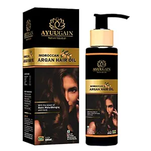 Ayuugain Moroccan Argan Hair Oil With Biotin, Maha Bhringraj, Aloe Vera And More | Pure Morocco Argan Oil For Men And Women - 100ml