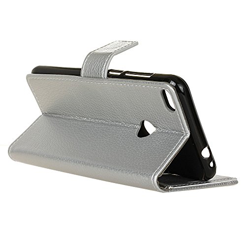 QUENJOY® UltraSlim Case Hülle für Huawei P8 Lite 2017,Dünnes Flip Cover Swivel Holster Handy Tasche mit Kartenfach und Ständerfunktion für Huawei P8 Lite 2017 (5,2 Zoll) Etui in Silber - 5